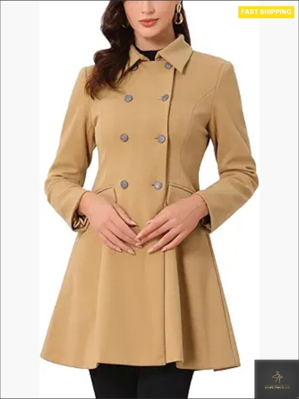 Vintage Double Breasted Peacoat Elegant A-Line Flare Winter Overcoat